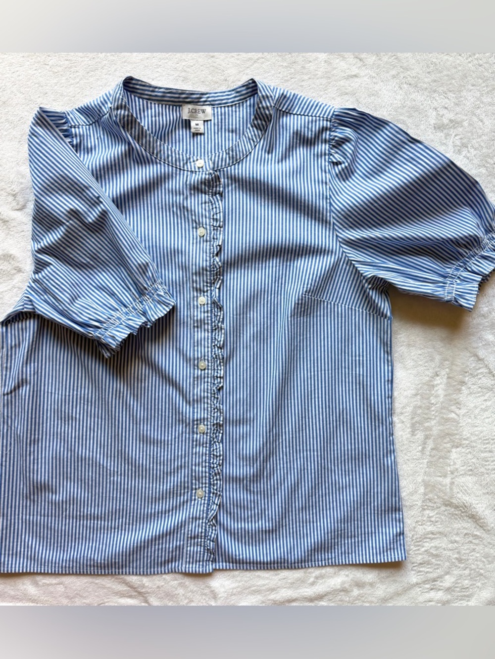 J. Crew Factory Blue and White Striped Button-Front Blouse
